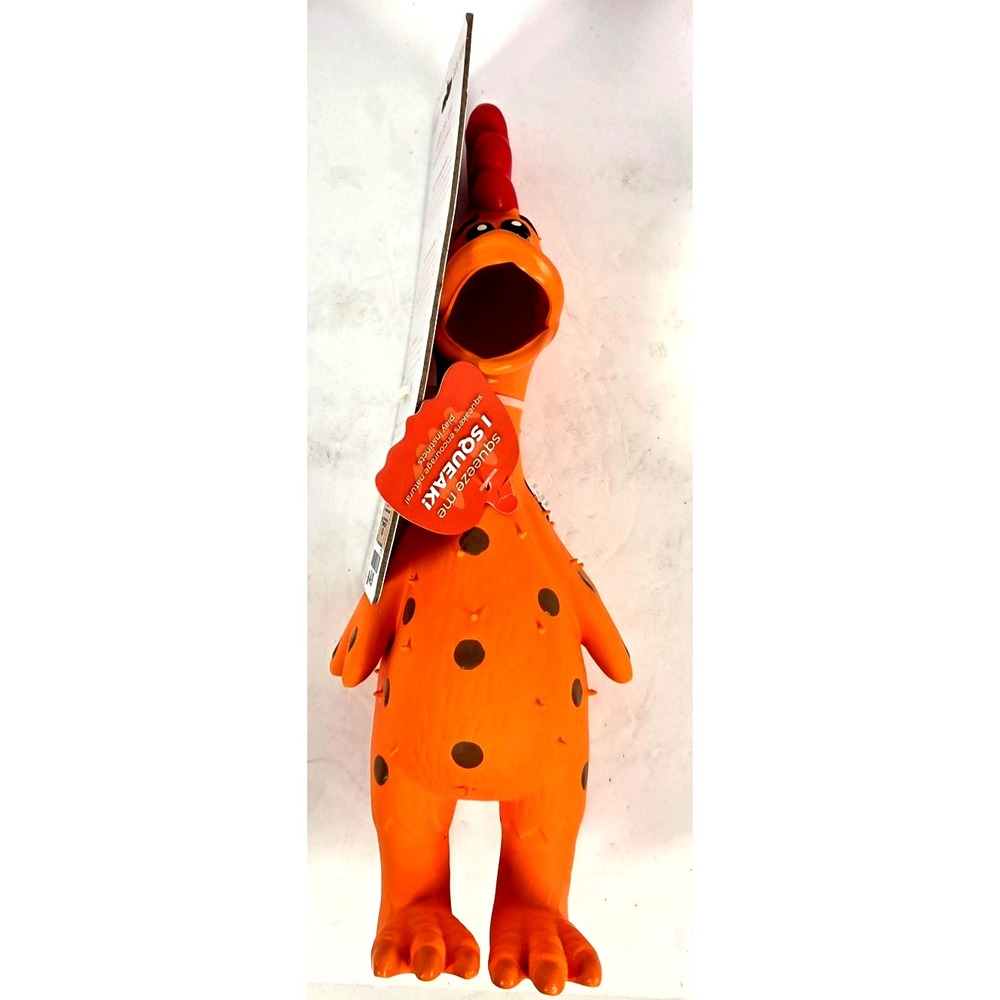 Multipet Latex Chicken Dog Toy 11 Inch Orange Squeaky Interactive Chew Toy New